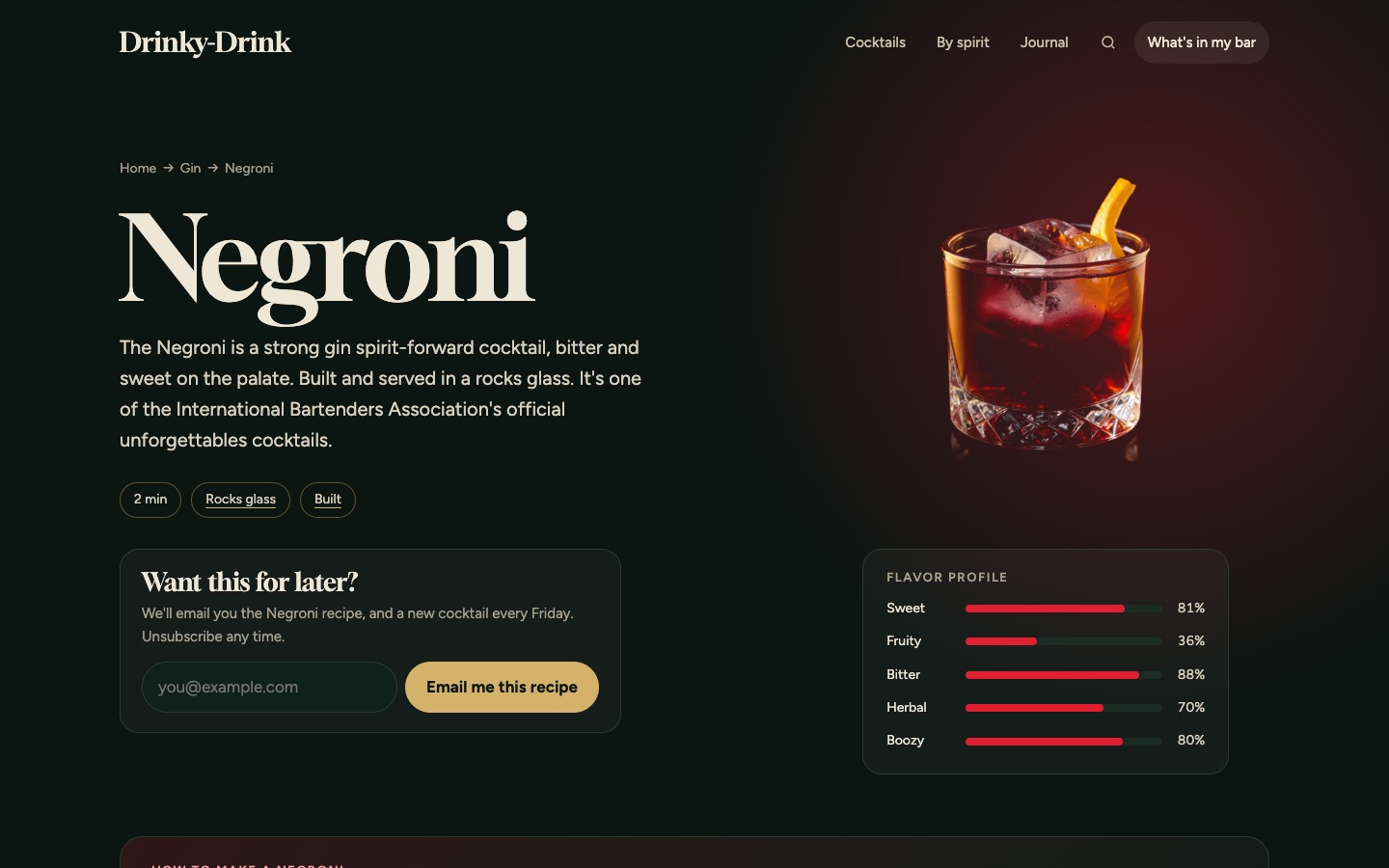 A recipe page with flavor profile bars