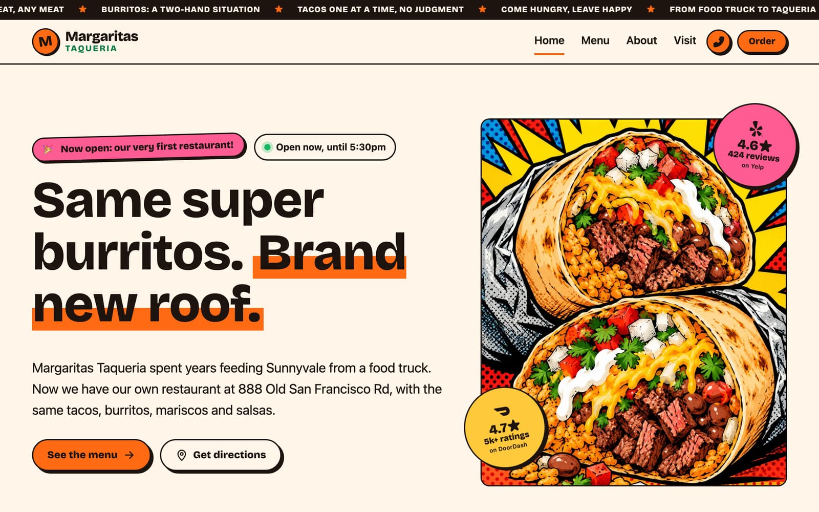 Proposed Margaritas Taqueria homepage