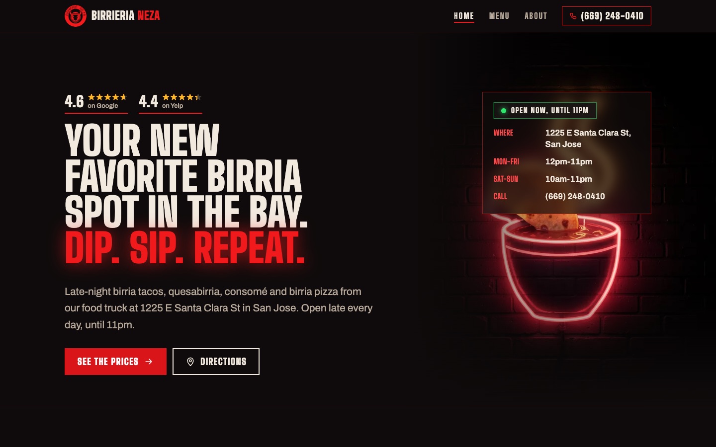 Proposed Birrieria Neza homepage