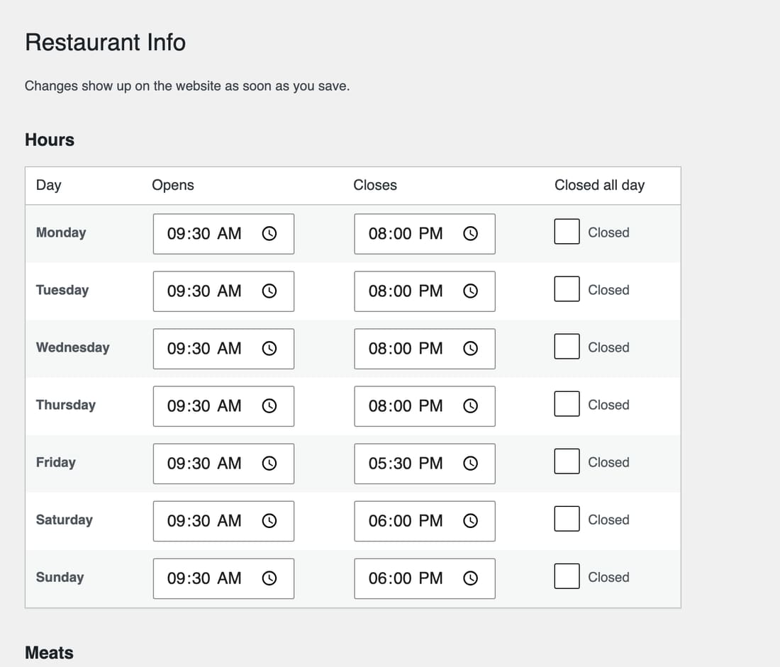 The WordPress admin where owners edit menu items