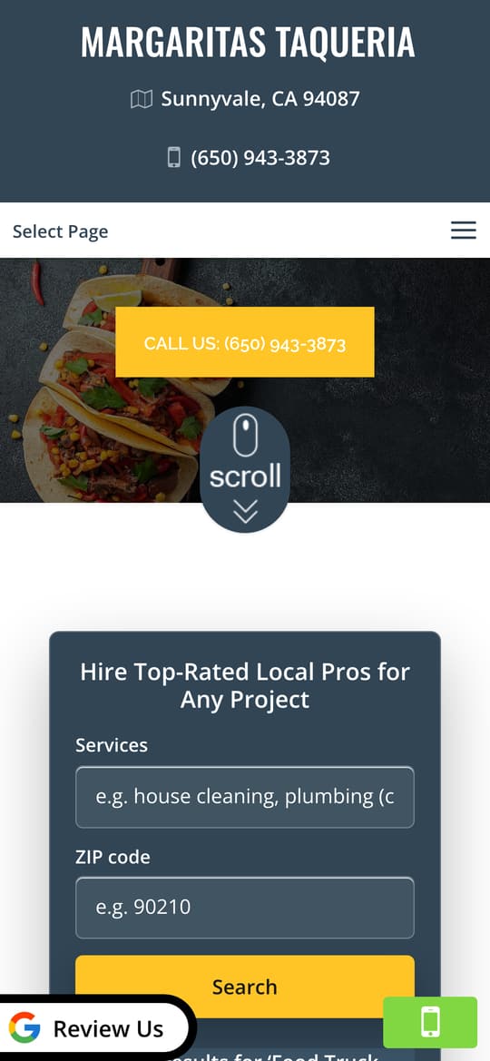 The current site on a phone